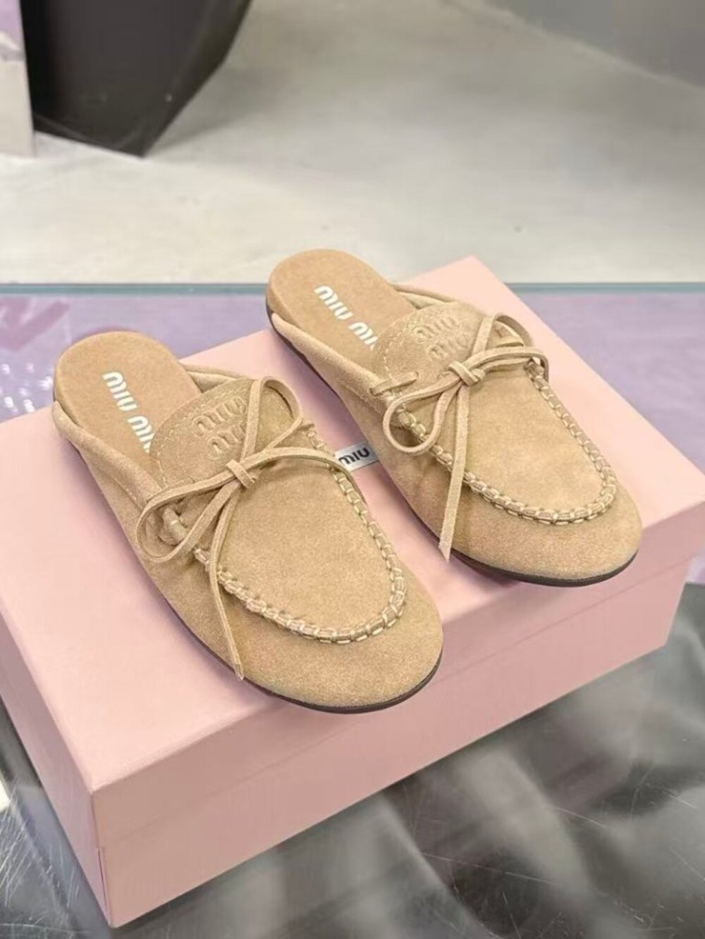 Miu Miu Suede Bow Mule Loafers